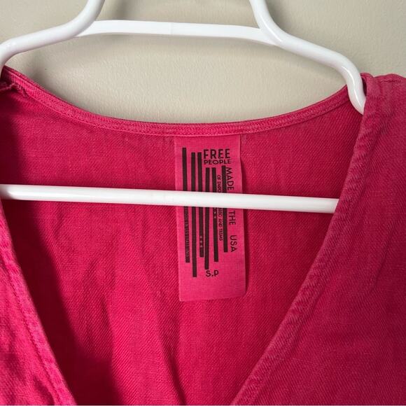 Free People Women’s Red Linen Boho Mini Swing Dress Small - Picture 6 of 9